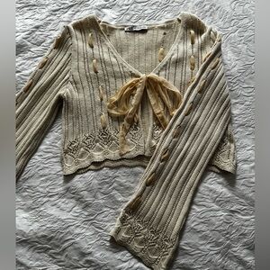 Zara Front Tie Cardigan Sweater with Bow